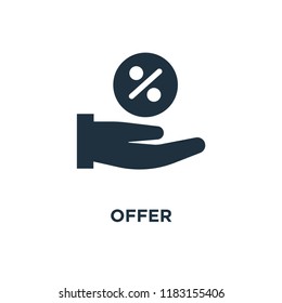 Offer icon. Black filled vector illustration. Offer symbol on white background. Can be used in web and mobile.