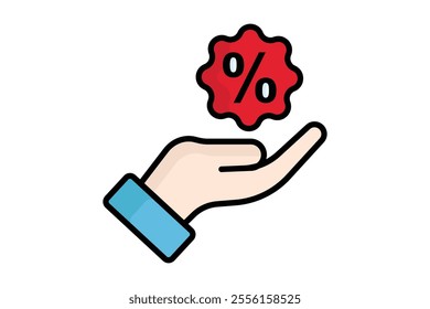 Offer icon. colored outline icon style. hand with percent. icon related to procurement. procurement management elements vector illustration