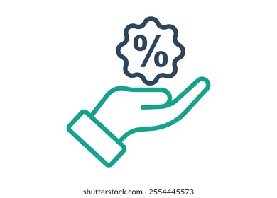 Offer icon. line icon style. hand with percent. icon related to procurement. procurement management elements vector illustration