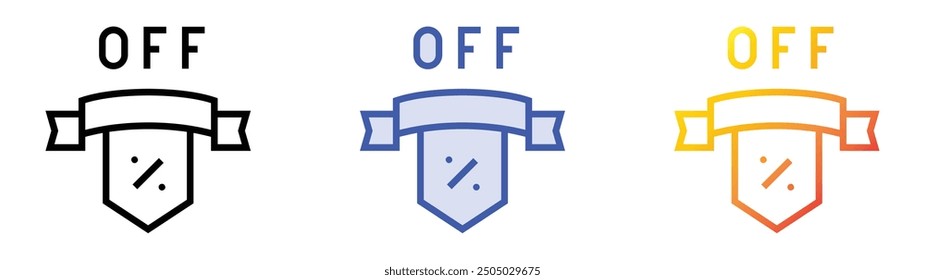 icono de oferta. Lineal, relleno azul y diseño de estilo degradado aislado sobre fondo blanco