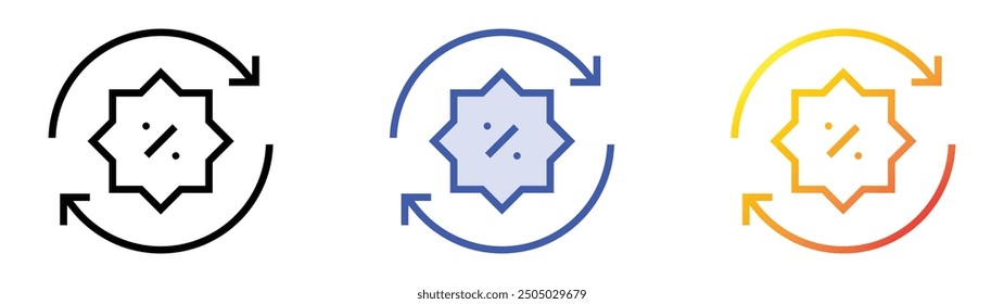 icono de oferta. Lineal, relleno azul y diseño de estilo degradado aislado sobre fondo blanco