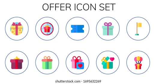 conjunto de iconos de oferta. 10 iconos de oferta plana.  Iconos modernos sencillos, como: regalo, vale, esquina