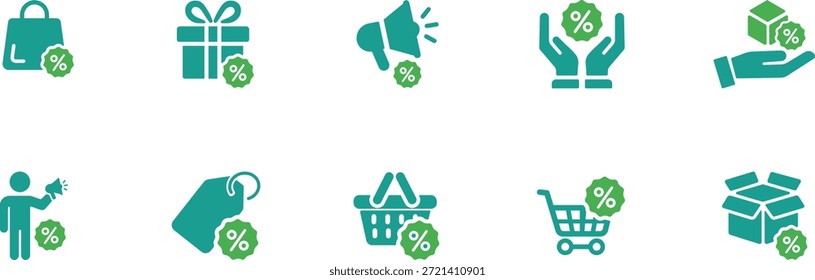 Conjunto de íconos de ofertas para ventas, promociones y descuentos de comercio electrónico. símbolos de Vectores planos para marketing, etiquetas, marketing, ofertas y programas de recompensas.