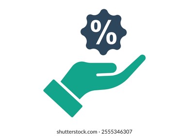 Offer icon. solid icon style. hand with percent. icon related to procurement. procurement management elements vector illustration