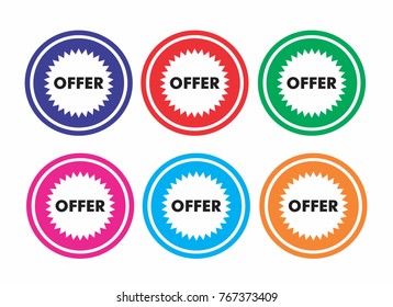 Offer icons round in different colors, blue red green pink mild blue orange