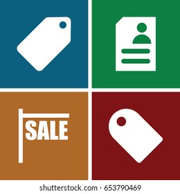 Offer icons set. set of 4 offer filled icons such as tag, resume