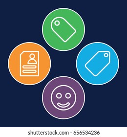 Offer icons set. set of 4 offer outline icons such as tag, resume