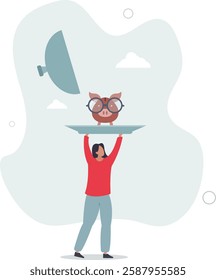 Offer investment and savings service, best wealth management or business loan, mutual funds and financial solution concept,flat character life .