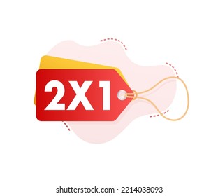 Offer Labels Paper self adhesive supermarket. 2x1 - price tag. Vector stock illustration.