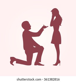 Offer of marriage. Silhouettes of man and woman. Vector illustration.