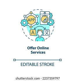 Icono de concepto de servicios en línea de oferta. Trabajo digital. Rentable ilustración de línea delgada de idea abstracta empresarial basada en el hogar. Dibujo de contorno aislado. Trazo editable. Fuentes Arial, Myriad Pro-Bold utilizadas