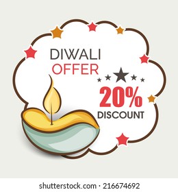 Offer poster, banner or flyer design with illuminated oil lit lamp with 20% discount on occasion of Happy Diwali celebrations. 