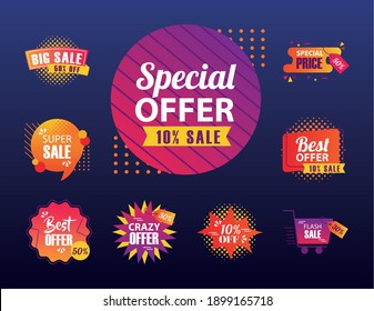 offer sale labels and banners symbol set design, shopping and discount theme Vector illustration