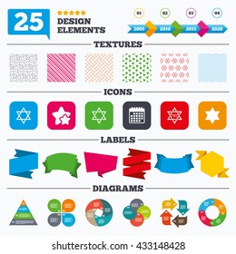 Offer Sale Tags, Textures And Charts. Star Of David Sign Icons. Symbol Of Israel. Sale Price Tags. Vector