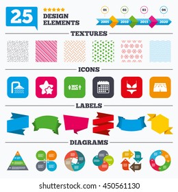Offer sale tags, textures and charts. Swimming pool icons. Shower water drops and swimwear symbols. WC Toilet sign. Trunks and women underwear. Sale price tags. Vector