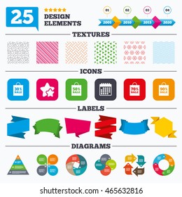 Offer sale tags, textures and charts. Sale bag tag icons. Discount special offer symbols. 30%, 50%, 70% and 90% percent sale signs. Sale price tags. Vector