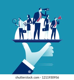 Offer of Services. Business team on a platter. Concept vector illustration.
