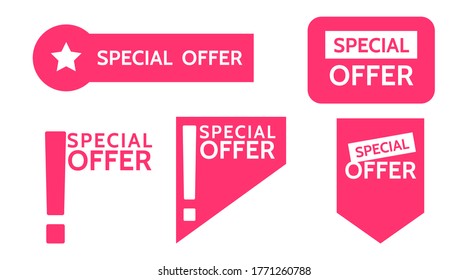 Offer special Flat red icon, tag .Button banner recommended. User interface element. Vector isolated symbol illustration