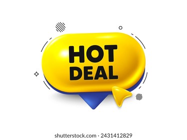 Offer speech bubble 3d icon. Hot deal tag. Special offer price sign. Advertising discounts symbol. Hot deal chat offer. Speech bubble cursor banner. Text box balloon. Vector