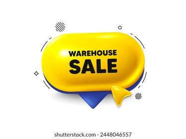 Icono de burbuja de voz 3d. Etiqueta de venta de almacén. Oferta especial Precio de señal. Símbolo de descuentos publicitarios. Oferta de chat de venta de almacén. Anuncio de cursor de burbuja de voz. Globo de cuadro de texto. Vector