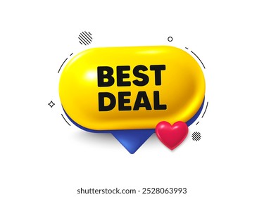 Ícone de balão de fala 3d. Marca da melhor oferta. Sinal de venda de oferta especial. Símbolo de Descontos publicitários. Melhor oferta de chat. Banner do amor da bolha de fala. Balão de caixa de texto. Vetor