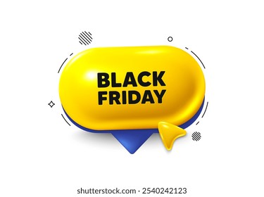 Offer speech bubble 3d icon. Black Friday Sale. Special offer price sign. Advertising Discounts symbol. Black friday chat offer. Speech bubble cursor banner. Text box balloon. Vector