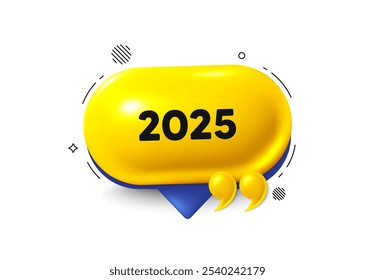 Oferta de burbuja de discurso icono 3d. 2025 año icono. Fecha anual del calendario de eventos. Planificador anual de 2025. Oferta de chat 2025. Anuncio de cita de burbuja de discurso. Globo de cuadro de texto. Vector