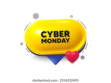 Offer speech bubble 3d icon. Cyber Monday Sale tag. Special offer price sign. Advertising Discounts symbol. Cyber monday chat offer. Speech bubble love banner. Text box balloon. Vector