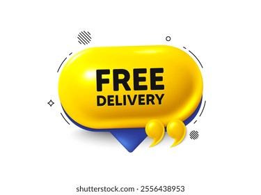 Offer speech bubble 3d icon. Free delivery tag. Shipping and cargo service message. Business order icon. Free delivery chat offer. Speech bubble quotation banner. Text box balloon. Vector