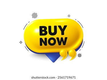 Offer speech bubble 3d icon. Buy Now tag. Special offer price sign. Advertising Discounts symbol. Buy now chat offer. Speech bubble quotation banner. Text box balloon. Vector