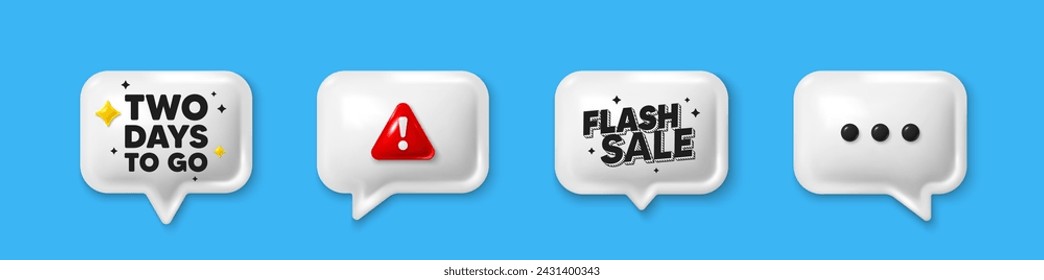Ofrecer iconos de burbuja de voz 3d. 2 días para ir etiqueta. Signo de precio de oferta especial. Símbolo de descuentos publicitarios. 2 días para la oferta de chat. Venta instantánea, alerta de peligro. Globo de cuadro de texto. Vector