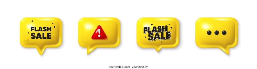 Offer speech bubble 3d icons. Flash Sale tag. Special offer price sign. Advertising Discounts symbol. Flash sale chat offer. Flash sale, danger alert. Text box balloon. Vector