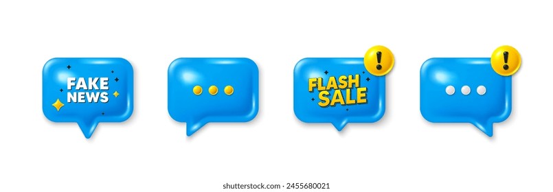 Offer speech bubble 3d icons. Fake news tag. Media newspaper sign. Daily information symbol. Fake news chat offer. Flash sale, danger alert. Text box balloon. Vector