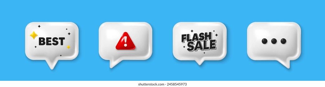 Offer speech bubble 3d icons. Best promotion tag. Special offer Sale sign. Advertising Discounts symbol. Best chat offer. Flash sale, danger alert. Text box balloon. Vector