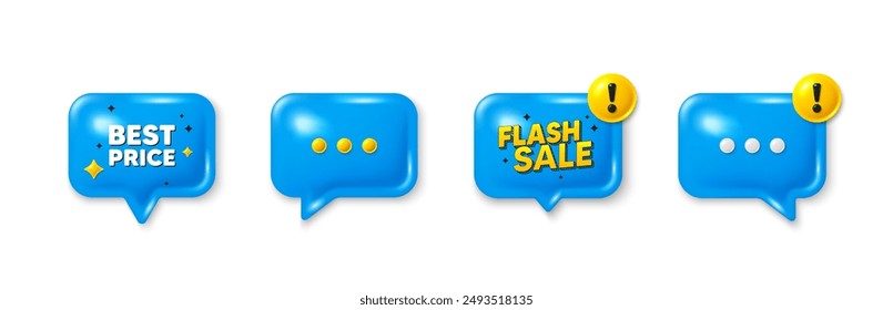 Ofrecer iconos de burbuja de voz 3d. Mejor etiqueta de Precio. Oferta especial Cartel de venta. Símbolo de descuentos publicitarios. Mejor oferta de chat de Precio. Venta instantánea, alerta de peligro. Globo de cuadro de texto. Vector