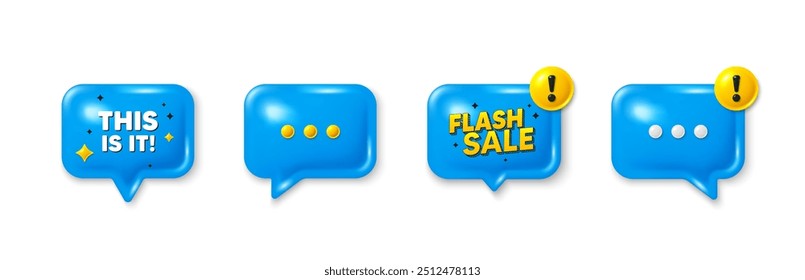 Oferecer ícones 3d de balão de fala. Esta é a etiqueta. Sinal de oferta especial. Símbolo de super promoção. Esta é a oferta de chat. Venda de flash, alerta de perigo. Balão de caixa de texto. Vetor