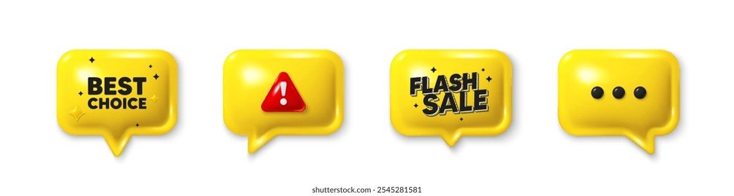 Offer speech bubble 3d icons. Best choice tag. Special offer Sale sign. Advertising Discounts symbol. Best choice chat offer. Flash sale, danger alert. Text box balloon. Vector