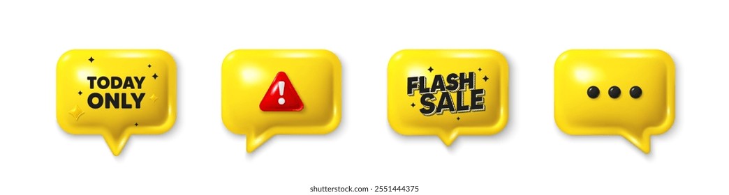 Offer speech bubble 3d icons. Today only sale tag. Special offer sign. Best price promotion. Today only chat offer. Flash sale, danger alert. Text box balloon. Vector