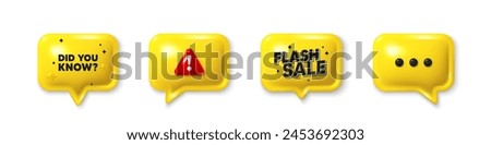 Offer speech bubble 3d icons. Did you know tag. Special offer question sign. Interesting facts symbol. Did you know chat offer. Flash sale, danger alert. Text box balloon. Vector