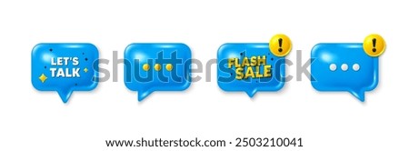 Offer speech bubble 3d icons. Lets talk tag. Connect offer sign. Conversation symbol. Lets talk chat offer. Flash sale, danger alert. Text box balloon. Vector