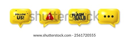 Offer speech bubble 3d icons. Follow us tag. Special offer sign. Super offer symbol. Follow us chat offer. Flash sale, danger alert. Text box balloon. Vector