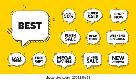 Offer speech bubble icons. Best promotion tag. Special offer Sale sign. Advertising Discounts symbol. Best chat offer. Speech bubble discount banner. Text box balloon. Vector