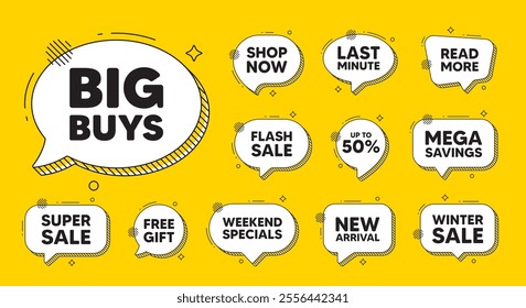Offer speech bubble icons. Big buys tag. Special offer price sign. Advertising discounts symbol. Big buys chat offer. Speech bubble discount banner. Text box balloon. Vector