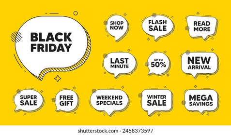 Offer speech bubble icons. Black Friday Sale. Special offer price sign. Advertising Discounts symbol. Black friday chat offer. Speech bubble discount banner. Text box balloon. Vector