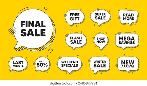 Offer speech bubble icons. Final Sale tag. Special offer price sign. Advertising Discounts symbol. Final sale chat offer. Speech bubble discount banner. Text box balloon. Vector