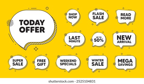 Offer speech bubble icons. Today offer tag. Special sale price sign. Advertising discounts symbol. Today offer chat offer. Speech bubble discount banner. Text box balloon. Vector