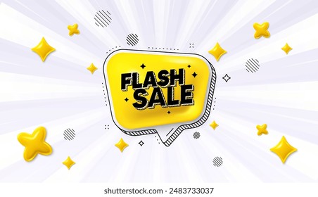 Offer sunburst ray banner. Flash sale 3d bubble. Discount adhesive banner. Chat special offer icon. Flash sale chat message. Speech bubble discount with stripes. Burst text balloon. Vector
