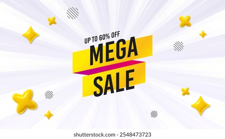 Offer sunburst ray banner. Mega sale sticker. Discount banner shape. Coupon tag icon. Mega sale chat message. Speech bubble discount with stripes. Burst text balloon. Vector