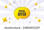 Offer sunburst ray banner. Special offer bubble sticker. Discount banner shape. Sale coupon chat icon. Special offer chat message. Speech bubble discount with stripes. Burst text balloon. Vector