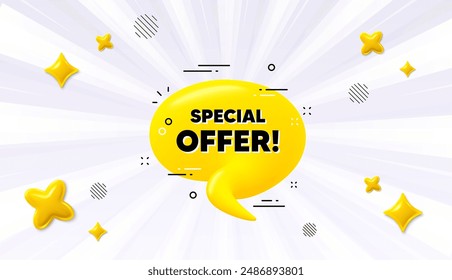 Offer sunburst ray banner. Special offer 3d bubble banner. Realistic yellow chat message. Offer tag icon. Special offer chat message. Speech bubble discount with stripes. Burst text balloon. Vector